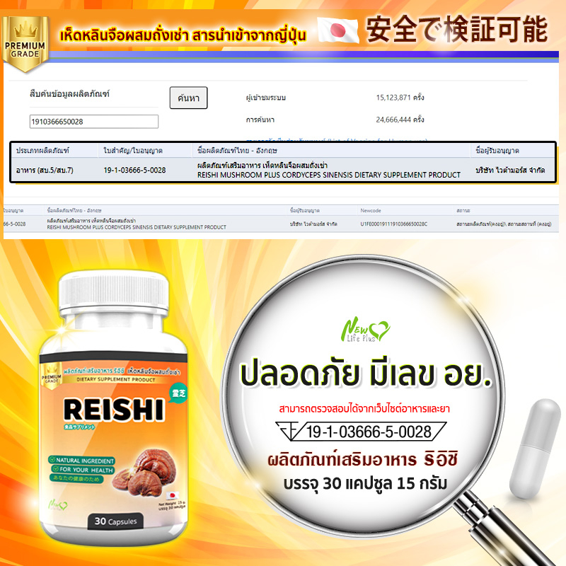 🔥ส่งฟรี! ส่งไว🔥 เห็ดหลินจือสกัดเข้มข้น เห็ดหลินจือผสมถั่งเช่าริอิชิ ซื้อ 1 กระปุก  (30 แคปซูล)