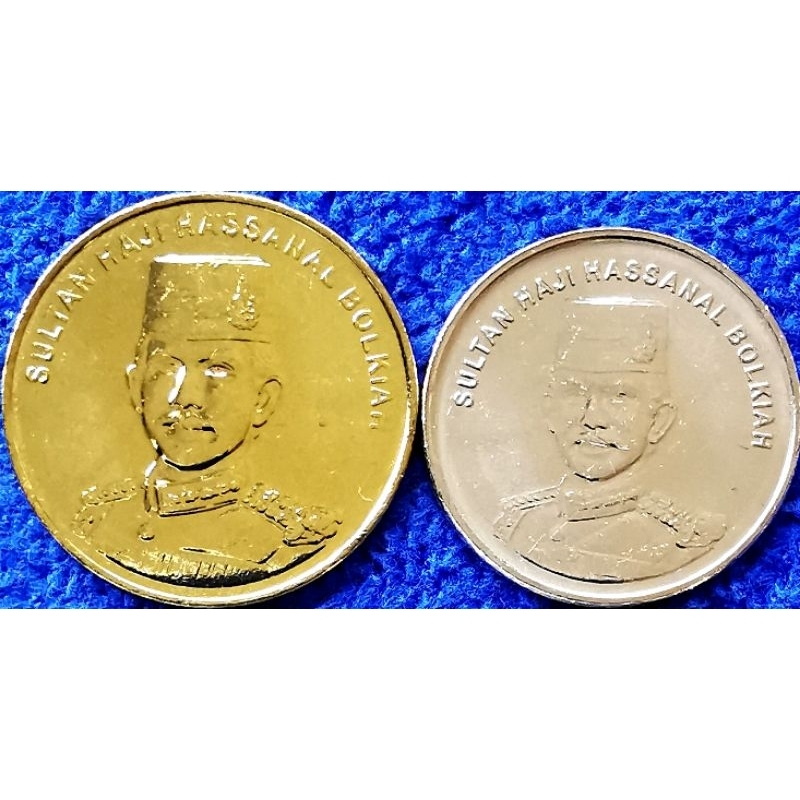 เหรียญ​บรูไน​ Brunei, ชุด​Hasssanal Bolkiah 2 เหรียญสีเงินสีทอง​ , #1639, ไม่​ผ่าน​ใช้​ UNC