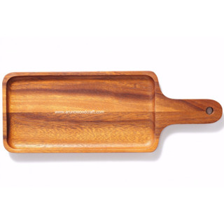 จานเหลี่ยมจามจุรีมีด้าม W 5" x L 14" l Acacia Wood Square Plate with Handle W 5" x L 14"