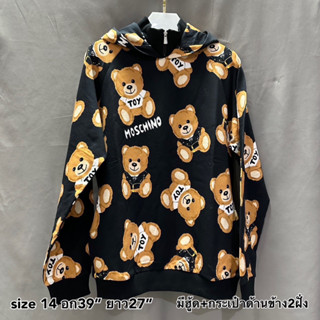 Moschino hoodie all over bear ดำ เสื้อ กันหนาว มีฮู้ด มอสชิโน่ น่ารัก ของแท้ หมี แบรนด์เนม แขนยาว มีหมวก