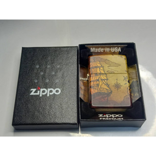 ZIPPO 49355 PIRATE SHIP DESIGN PREMIUM 540 MATTE  540 COLOR   สีเมทาลิค ลายรอบตัวต่อเนื่อง540องศา  ของใหม่