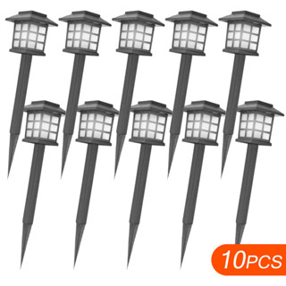 10Pcs ไฟปักสนาม พลังงานแสงอาทิตย์โซล่าเซลล์ ไฟ LED ไฟทาง สไตล์ญี่ปุ่น สำหรับตกแต่ง โคมไฟโซล่าเซลล์ ไฟโซล่าเซลล์