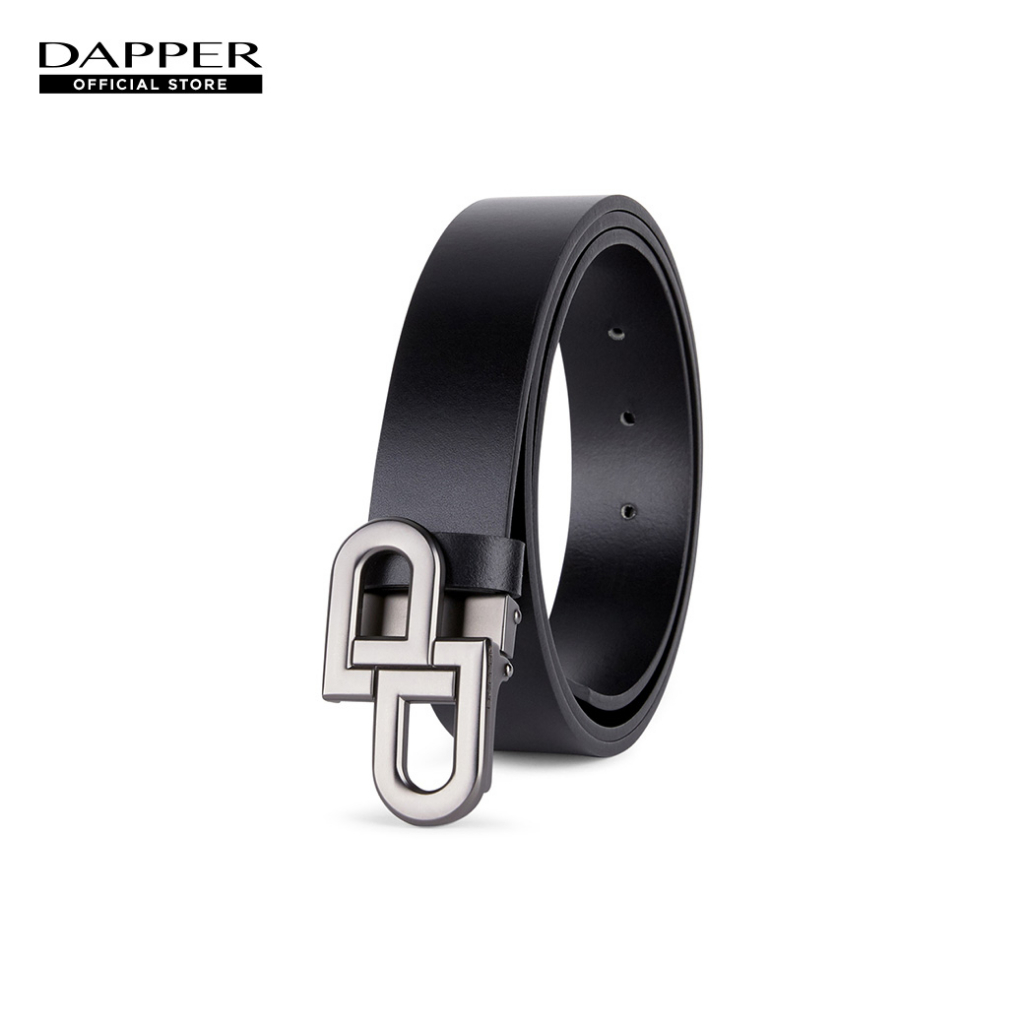 DAPPER เข็มขัดหนังแท้ DP Iconic Buckle Leather Belt สีดำ (BBC/BK/1259PG5)