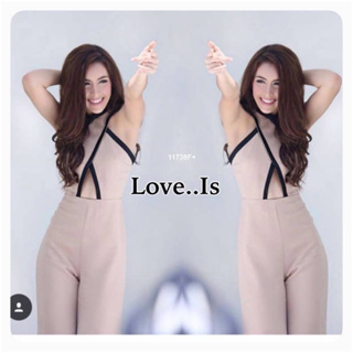 SS11738 Jumpsuit จั๊มสูทขายาว ไขว้เว้าเอว ตัดขอบด้วยสีดำ Long-sleeved jumpsuit, crossed at the waist, trimmed black trim