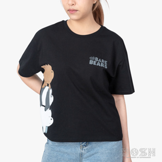 DOSH WOMENS CROPPED TOPS WE BARE BEARS เสื้อยืดทรงครอปหลวม ผู้หญิงFBBWT1031-BL