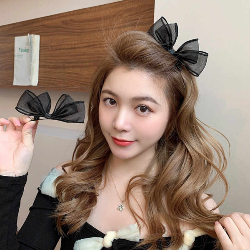 PSS กิ๊บโบว์ 2ชั้น แนวตั้ง ริบบิ้นออร์แกนซา โบว์ติดผม กิ๊บจีซู