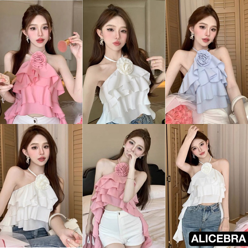𝗔𝗟𝗜𝗖𝗘𝗕𝗥𝗔 เกาะอกคล้องคอ แต่งดอกไม้หน้าอก ดีเทลแต่งระบายทั้งตัวได้ลุคคูณหนูหวานๆมาก