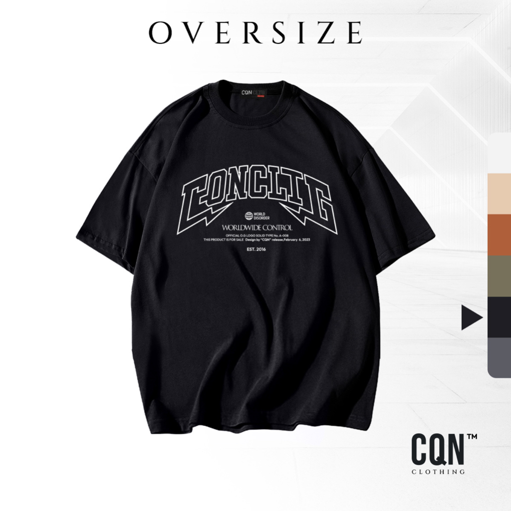 CQN | เสื้อ Oversize [ET.08”logo lines] ผ้าหนานุ่ม คอแคบ ไม่ย้วย