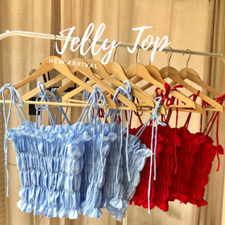 (พร้อมส่ง) PIPERS : Jelly top เสื้อสายเดี่ยวสม็อค ทรงครอป สายเดี่ยวผูกไหล่ สม็อคทั้งตัว