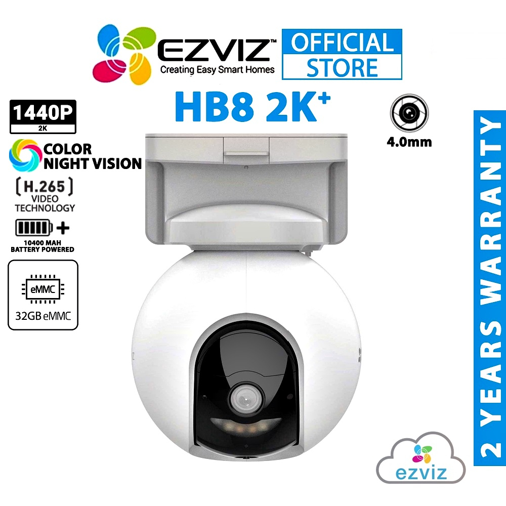 ⚡️กล้องวงจรปิด+แถมฟรีโซล่าเซลล์⚡️EZVIZ รุ่น HB8 2K⁺ (4MP) Battery-Powered Pan & Tilt Wi-Fi Camera ไร