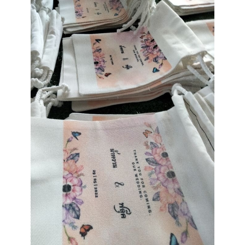 ถุงผ้าสกรีนน่ารักตามแบบโลโก้คุณขนาด6*8นิ้ว🌸ขั้นต่ำสั่งทำ20ใบค่ะ🌸