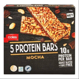 Coles Protein muesli bars mocha fudge gluten free product from Australia 190g