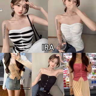 BY IRa เสื้อเกาะอกไหมพรม(4192) ดีเทลแต่งผ้าย่น มีกิมมิคมุกเก๋ๆสไตล์โคเรีย