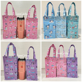 พร้อมส่ง กระเป๋าถือทรงสูง กันน้ำ มีฐานรองแข็ง ใส่แก้ว กระป๋องน้ำ ลายชุดที่4
