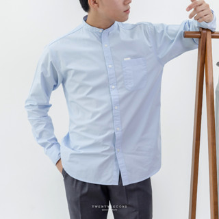 TWENTYSECOND เสื้อเชิ้ตแขนยาว ผ้าคอตต้อน รุ่น Keen Band Collar shirt - สีฟ้า /  Blue