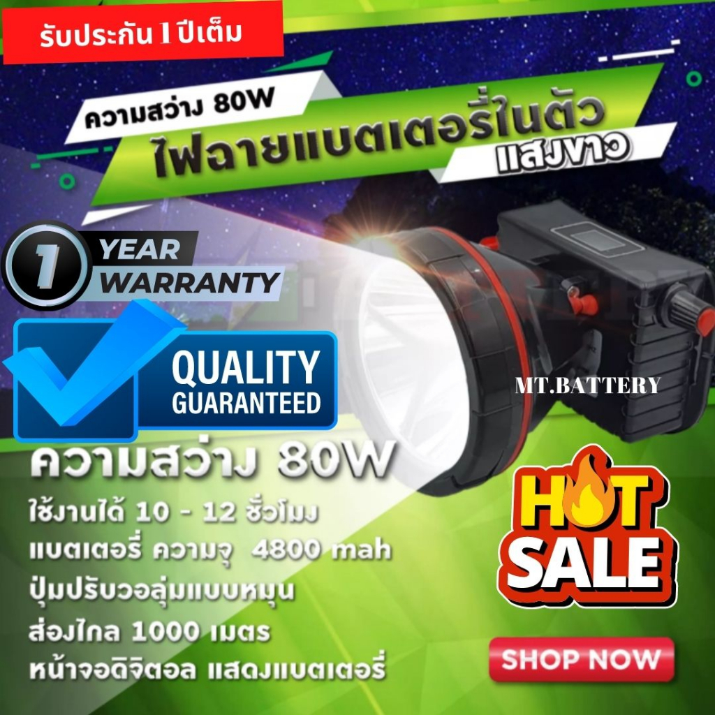 รับประกัน1ปี ของแท้100% ไฟฉายคาดหัว LED 80W ซุเปอร์แบตเตอรี่ แสงไฟสีขาว ไฟกรีดยาง ไฟส่องสัตว์ ไฟจับกบ ไฟจับแมลง