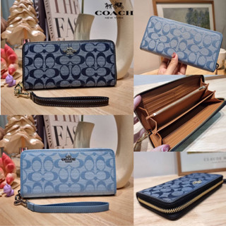 COACH CH369 LONG ZIP AROUND WALLET IN SIGNATURE CHAMBRAY