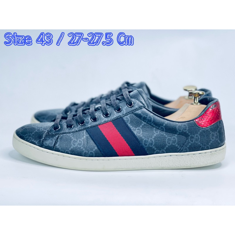 Gucci Ace Black GG Monogram Leather Shoes Trainers Sneakers