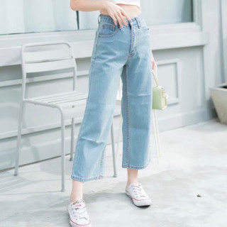 TwiceJeans ยีนส์ทรงกระบอก เอวสูง ผญ เก็บทรงสวย ขาเต่อ ยาว 33.5 นิ้ว สีอ่อน