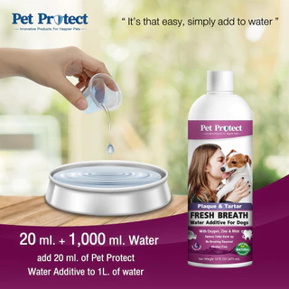 Pet Protect Plaque & Tartar Water Additive น้ำยาดับกลิ่นปาก ใช้ผสมน้ำดื่ม สูตรกำจัดคราบหินปูน ลดกลิ่นปาก