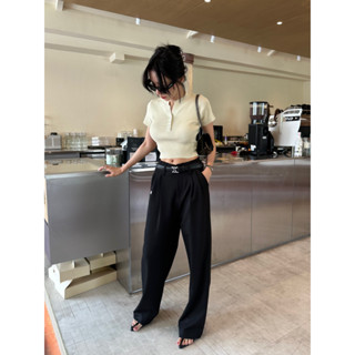 VN8388 📸 Ceeeline wide-leg cotton trousers with belt 📸 กางเกงแต่งเอวรุ่ย แถมเข็มขัด