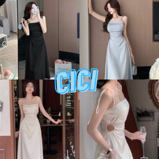 Cici(NO.3085)เดรสยาว ดีเทลเว้าเอวเข้ารูป สายผูกปรับระดับได้