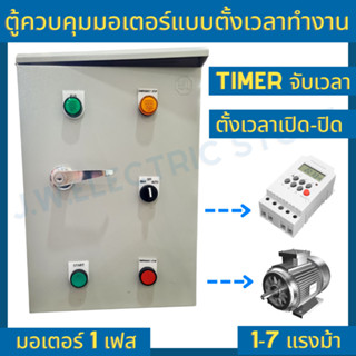 ตู้ไฟฟ้า ตู้ควบคุม ตู้คอนโทรล มอเตอร์ ปั๊มน้ำ 1 เฟส ตู้เหล็ก ผ่าน อุปกรณ์จับเวลา Timer 1 2 3 4 5 6 7 แรงม้า