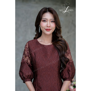 🎀 All Ladies 🎀 เดรสแขนบอลลูนทรงขายดี ผ้าลายไทยสามมิติสวยมาก เดรสออกงาน เดรสสีน้ำตาล เดรสสีโอรส งานสวยพร้อมส่ง