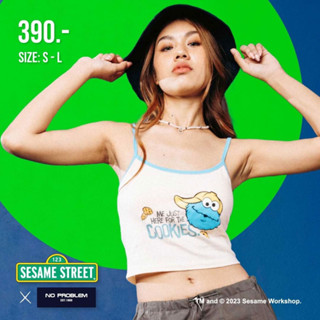 New Arrival เสื้อสายเดี่ยวผู้หญิง ลิขสิทธิ์แท้ ANW.23802 - RIBBED CROP T-SHIRT SESAME STREET COLLECTION