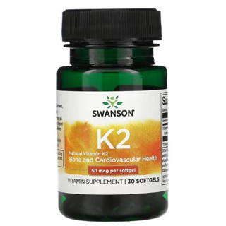 วิตามินเค2 Swanson, Natural Vitamin K2, 50 mcg, 30 Softgels