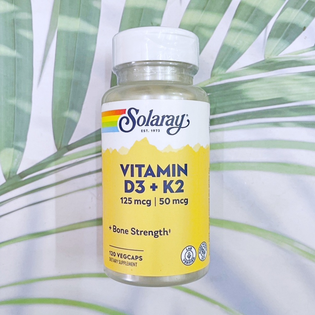 วิตามินดี 3 + วิตามินเค 2 Soy Free Vitamin D3+K2 50 mcg 120 VegCaps (Solaray®)