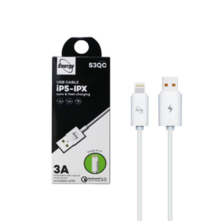 USB สายชาร์จ S3 IP8PIN ชาร์จเร็ว 3A สีขาว-PVCสำหรับ iOS