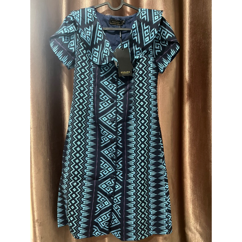 ชุดเดรสผ้าไทยสีกรม งานป้าย ESZADA