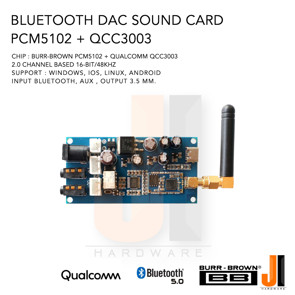 Bluetooth DAC sound card PCM5102 + QCC3003 No case สำหรับแปลงลำโพงเป็นลำโพง Bluetooth ของใหม่มีการรั