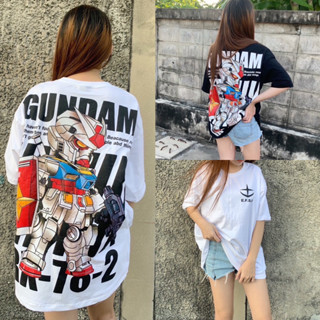 🌟STF_SHOP🌟เสื้อOversized คอกลม สกรีนลาย GUNDAM หน้า-หลัง อก44-46 ยาว29 งาน Unisex ใส่ได้ทั้งหญิง-ชาย