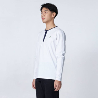 WHITE COSTOM FIT  LONG SLEEVE T-SHIRT WITH MANDARIN COLLAR  เสื้อยืดคอจีนแขนยาวสีขาวทรงคัสตอมฟิต