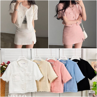 KATHY TOP : เสื้อคอกลมแขนสั้นผ้าทวิต แต่งขอบรุ่ยรอบตัว ผ้าดีใส่สบายไม่ร้อนไม่คัน
