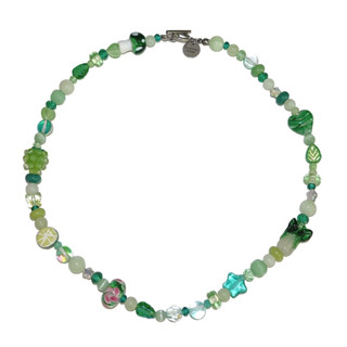 Morethanyoursee | Green Mix Necklace สร้อยคอลูกปัดแก้ว โทนเขียว งานแฮนด์เมด