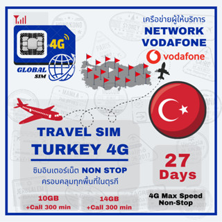 Turkey SIM ซิมตุรกี Vodafone 27Days 4G Max speed non-stop