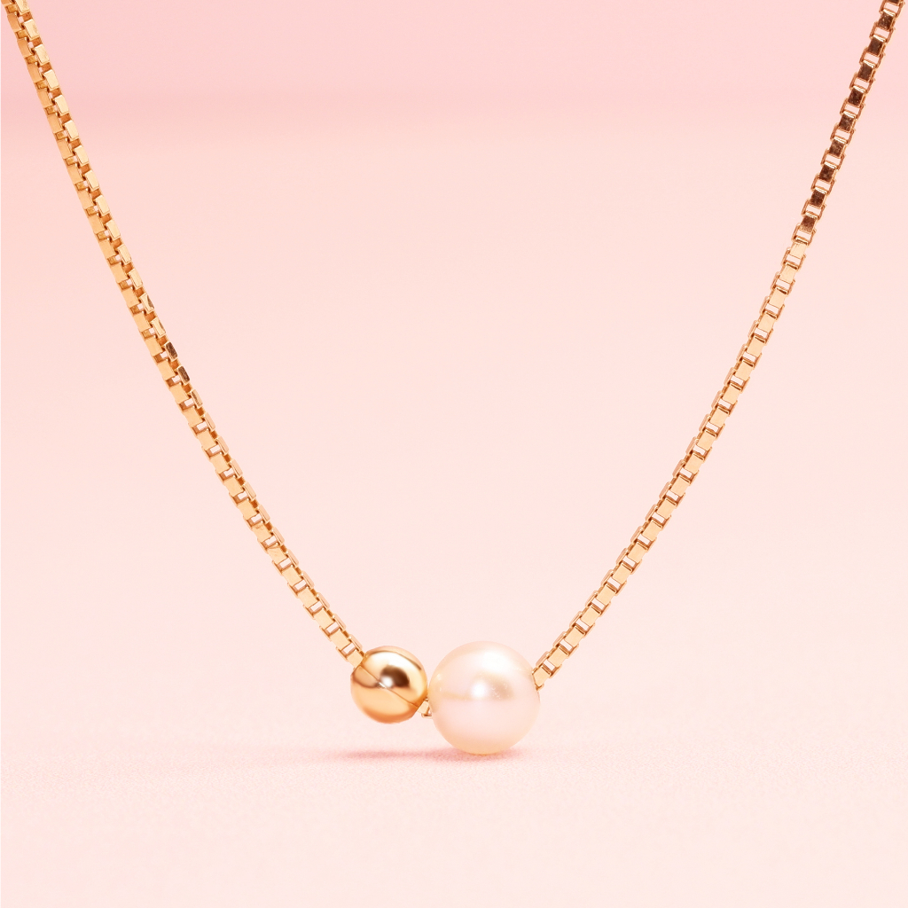 Grace Fine Jewelry สร้อยคอทองแท้ 9K มุกอะโกย่าแท้ เม็ดบอลมินิมอล