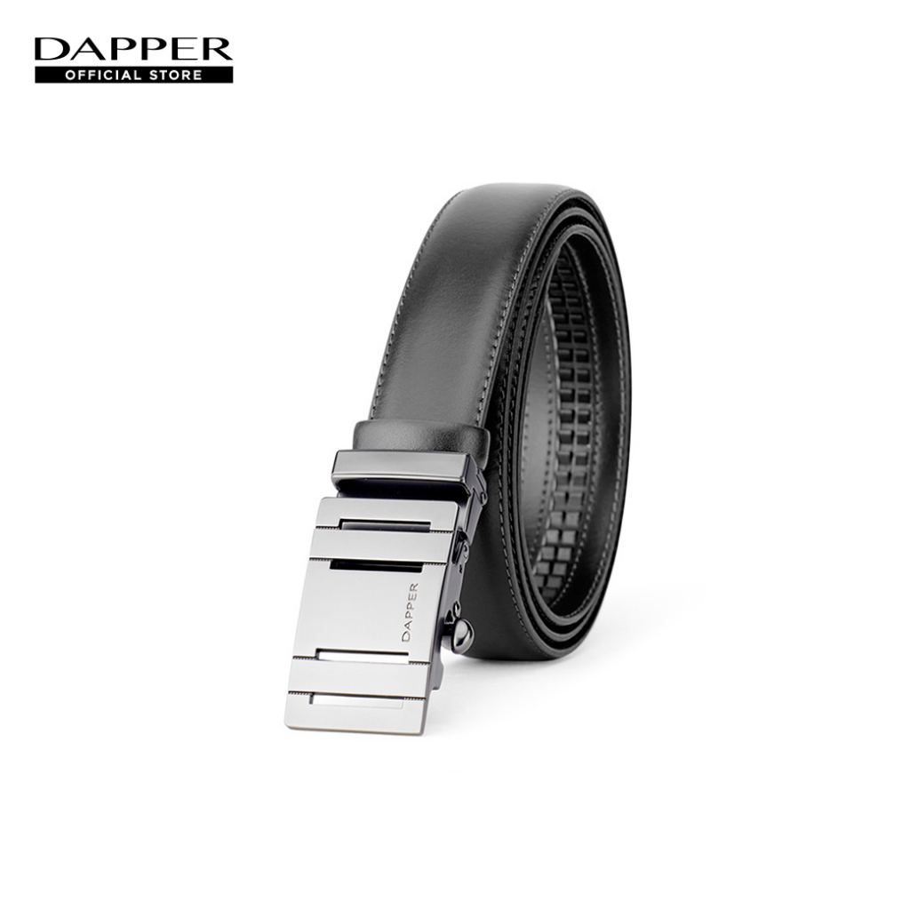 DAPPER เข็มขัดหนังแท้ ปรับสายได้ Ratchet Belt with Automatic Buckle สีดำ (BBC/BK/1279AG2)