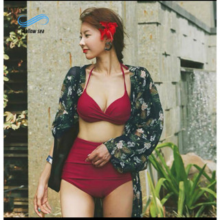 บิกินี่สวยๆ  บิกินี่ทูพีช  bikini set 👙👙สีแดงคลาสสิก พร้อมบุฟองน้ำ#0034