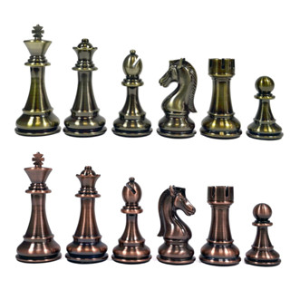 ตัวหมากรุกสากลZinc Alloy สีCopper+Brass  4 1/4" Kings Knight Series Resin Chess Set with Copper &amp; Brass Pieces