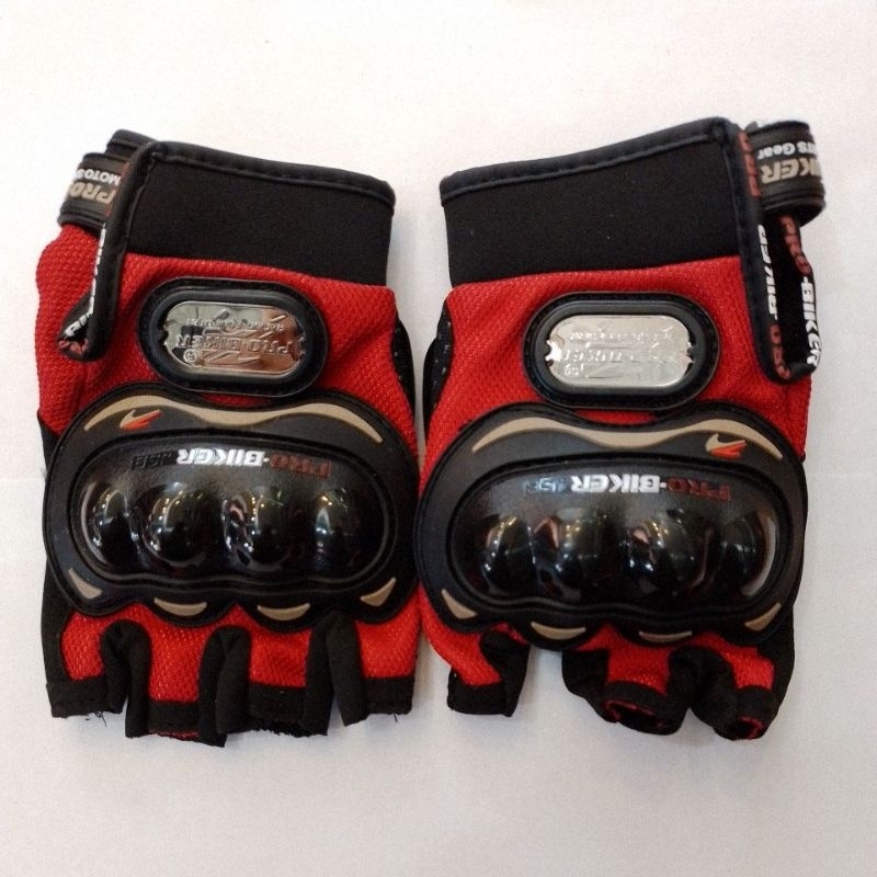 ถุงมือ (PRO-BIKER) MCS04 SIZE M ครึ่งนึง สีแดง