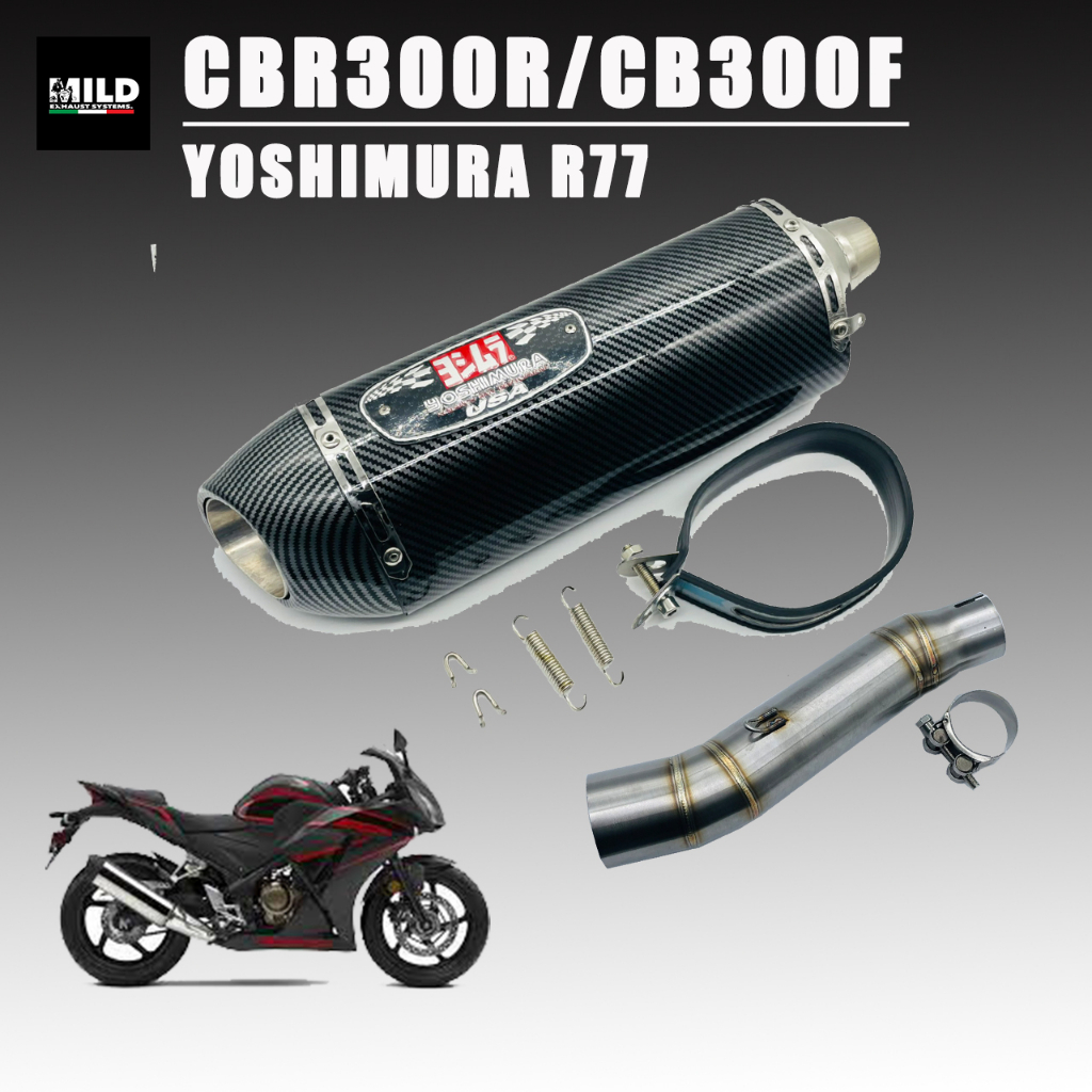 เซตท่อ CBR300R / CB300F ปลายท่อ Yoshimura R77 ยาว16นิ้ว โต 5 นิ้ว สวมคอ 2 นิ้ว พร้อมสลิปออนตรงรุ่น