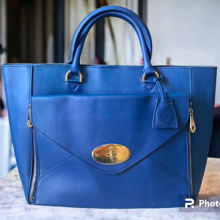 Mulberry  Blue Leather Large Willow Tote Bag (Used) ใช้แล้ว