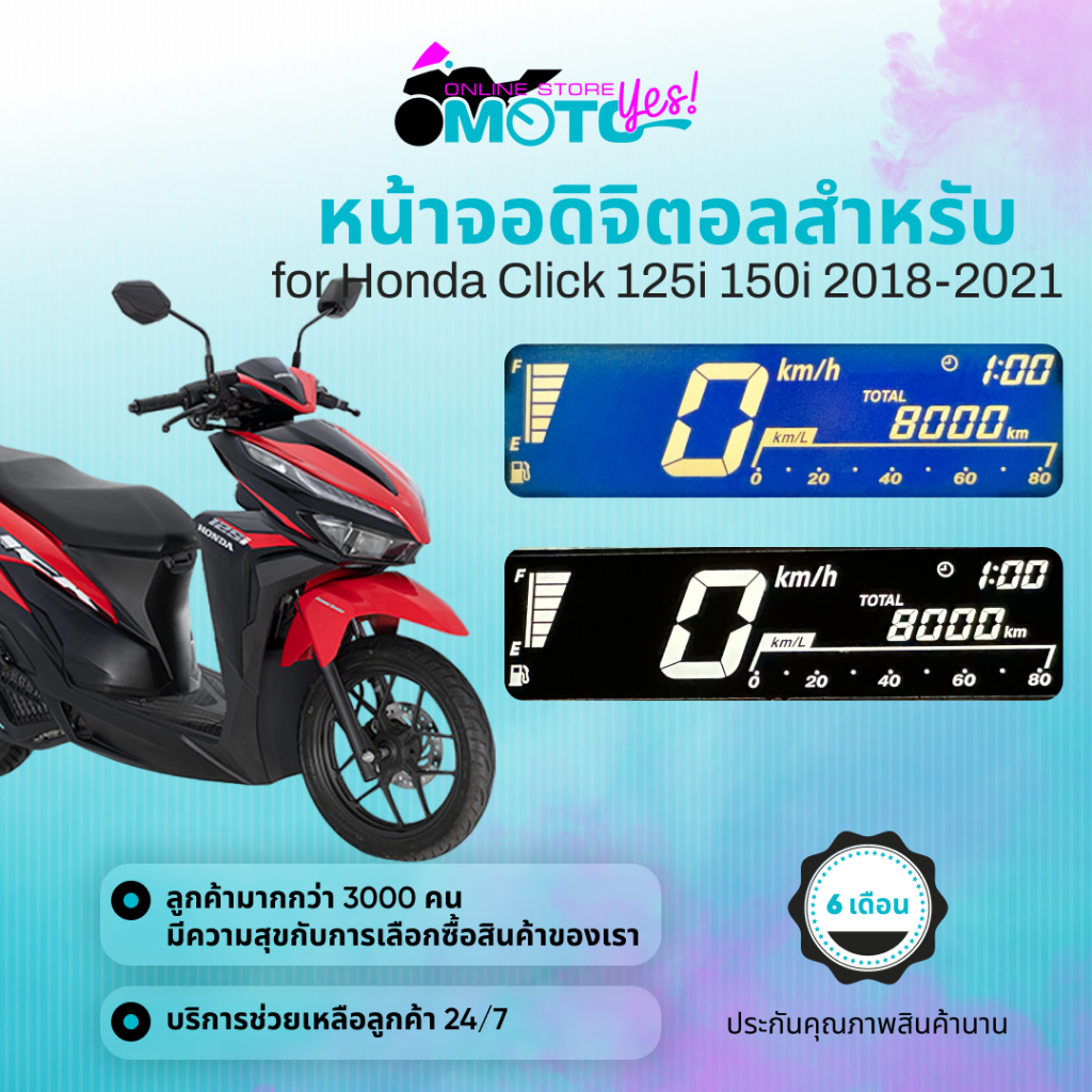 MotoYes! หน้าจอดิจิตอลสำหรับ Honda Click 125i 150i 2018-2021 ดีแสดงสำหรับมาตรวัด ความเร็วดิจิตอล Digital screen Click