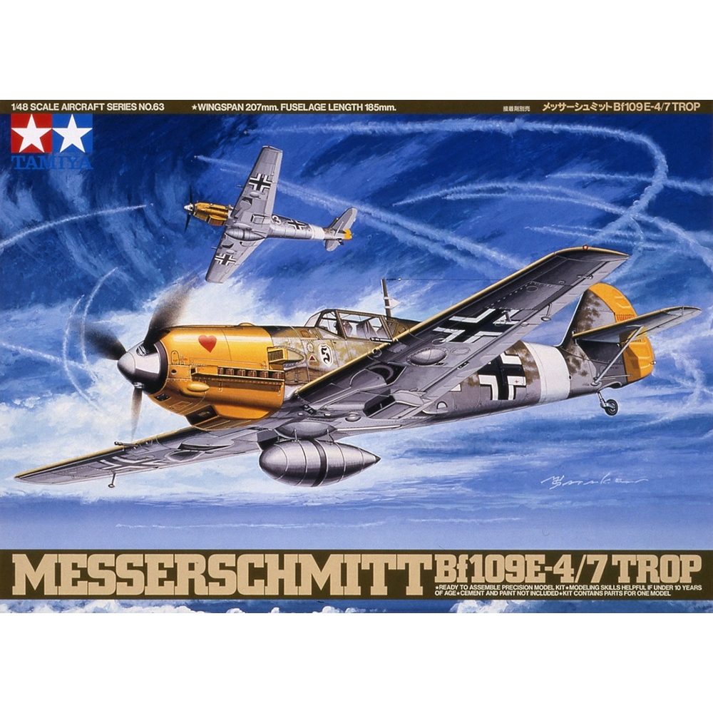 TAMIYA 61063 ชุดประกอบจำลองมาตราส่วน 1:48 MESSERSCHMITT Bf109E-4/7 TROP ต้องไปสร้างและทำสีเอง