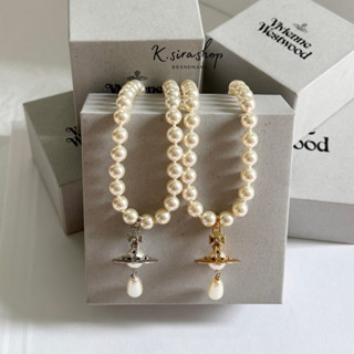 [ส่งฟรี] New Vivienne Westwood One Row Pearl Necklace