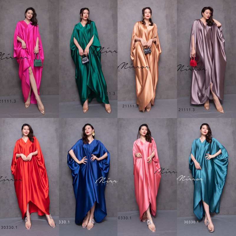 🏷️Mirrorsister #30330.1 #21111.3 เดรสทรงคาฟทาน เดรสซาติน สีสดใส ชุดออกงาน ไปงาน เรียบหรู